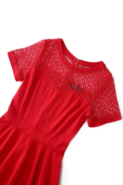 Dolly & Dotty - Tessa Lace Embroidered Swingkjole - Rød