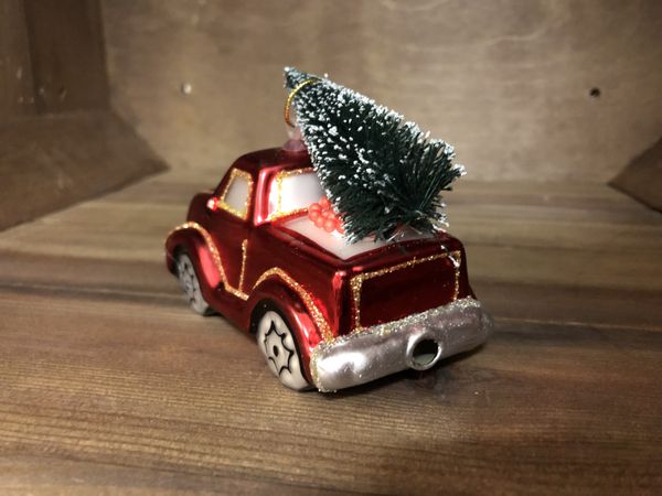 Juletrepynt - Rød Pickup med Juletre